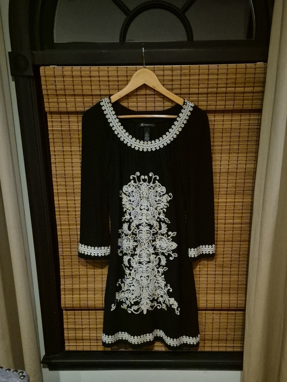 INC International Concepts Black Dress with White Embroidery
